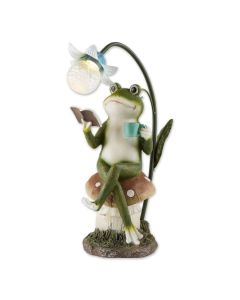 FROG ON A MUSHROOM SOLAR STATUE